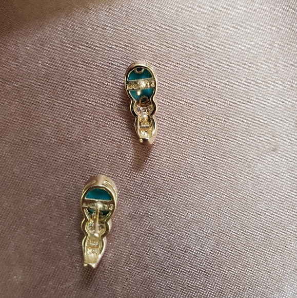 Vintage 10k Gold Diamond Turquoise Earrings - Picture 8 of 9
